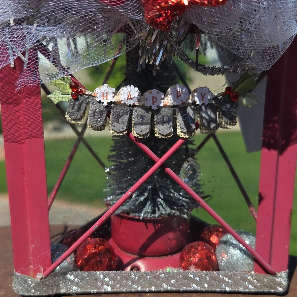 Vintage Red Metal Lantern Christmas Decoration